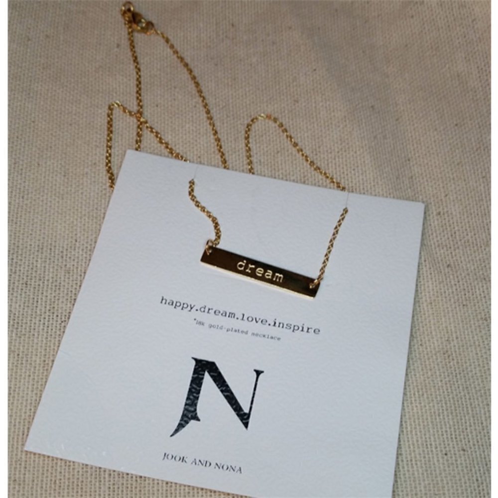 Jook & Nona "Dream" Tag Necklace 18 gold plated